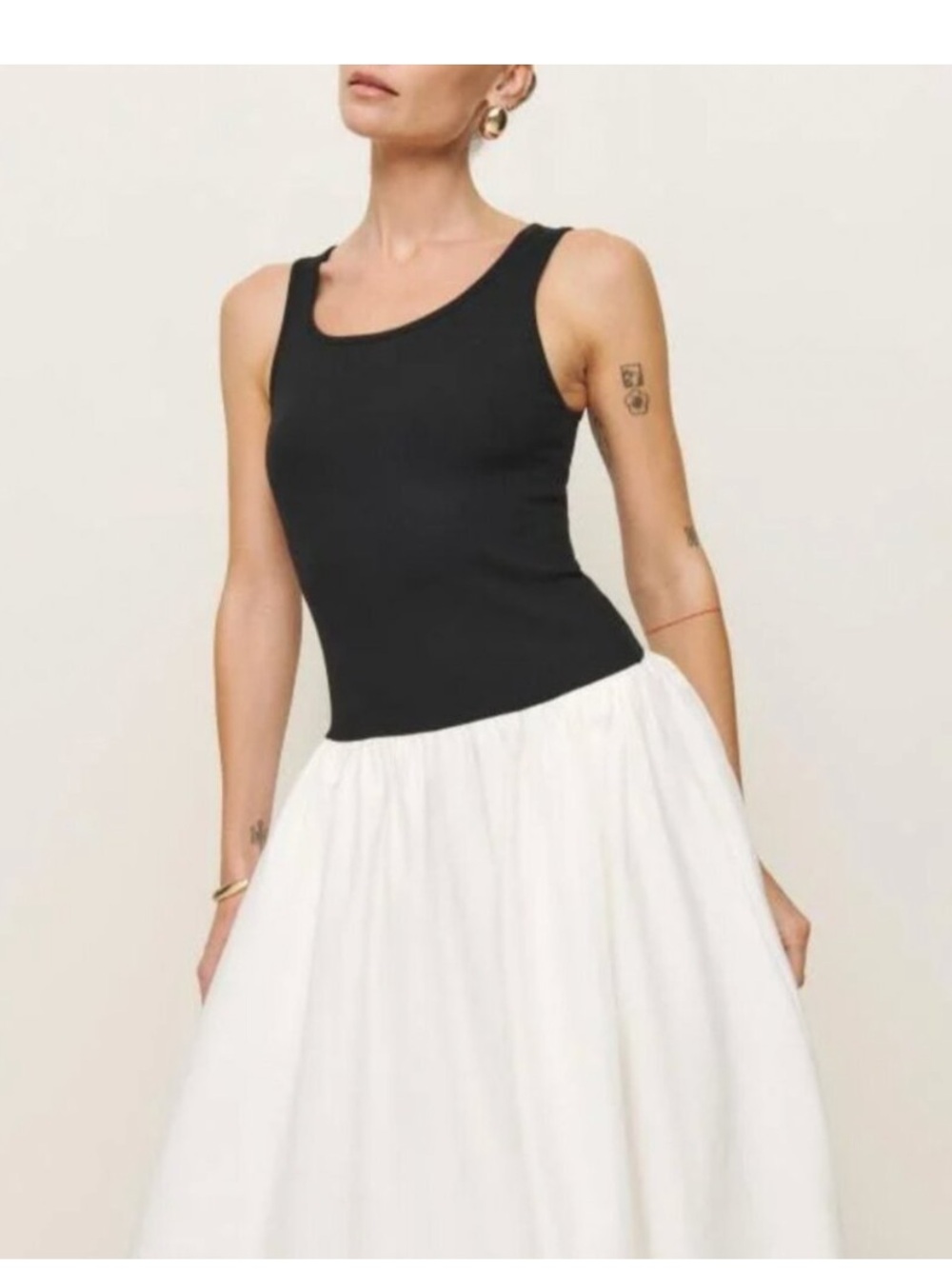 Reformation Black Tank with White Midi Skirt